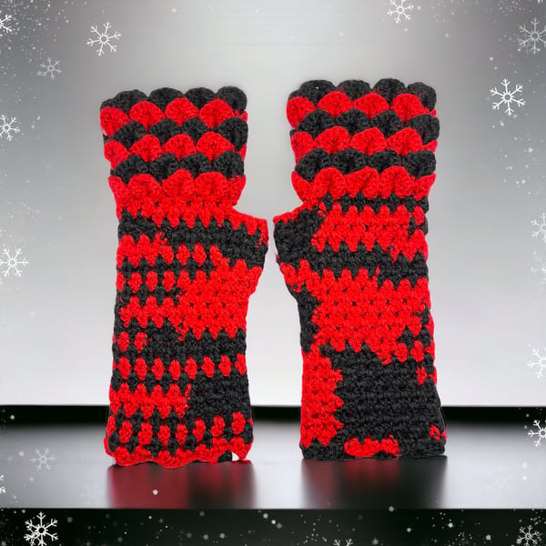 Crocheted Fingerless Dragon Scale Gloves