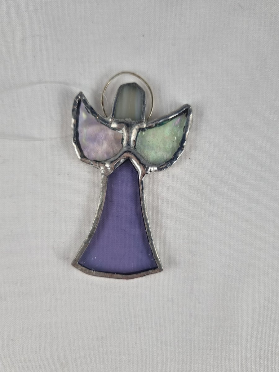 555 Stained Glass Small purple Skirt Angel - handmade hanging decoration.