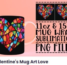 Stained Glass affect Valentines Heart Mug Wrap PNG for Sublimation
