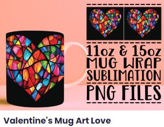Stained Glass affect Valentines Heart Mug Wrap PNG for Sublimation