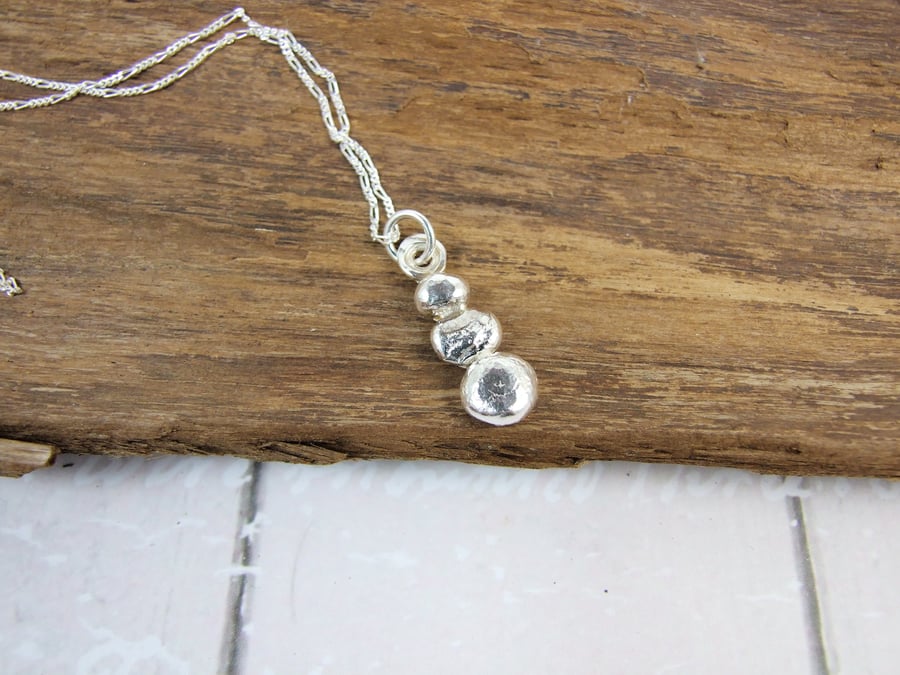 Stacked Pebbles Pendant, Sterling Silver Necklace