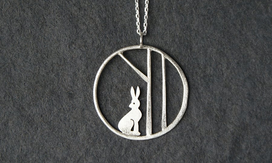 Edge of the woods silver hare necklace