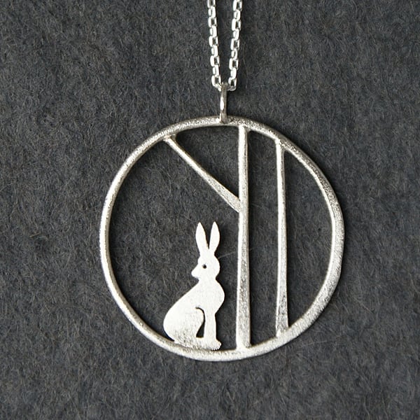 Edge of the woods silver hare necklace