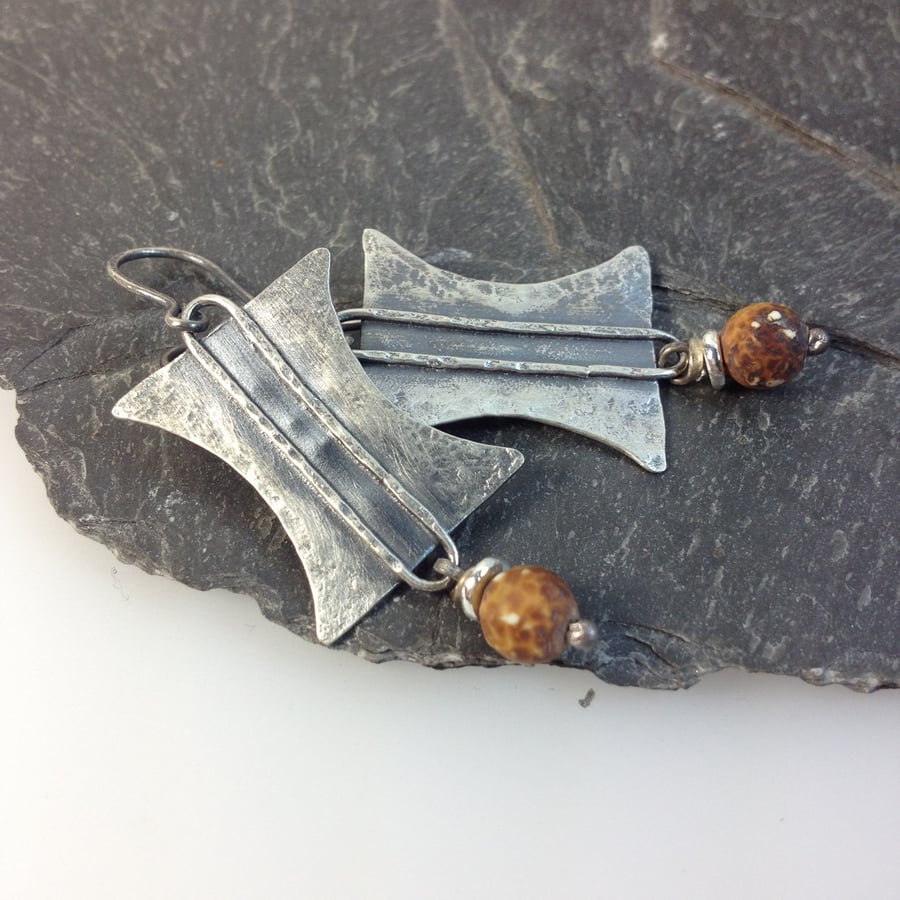 Silver Tribal earrings with agate stones
