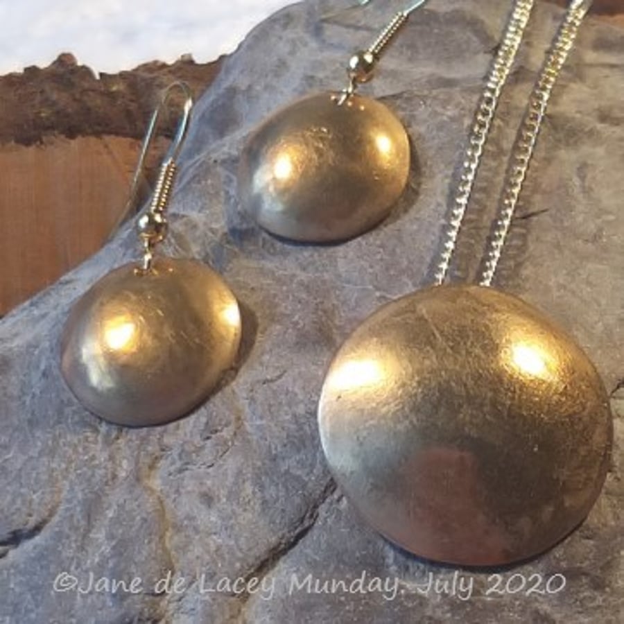 Bronze Domed Pendant and Earrings Set