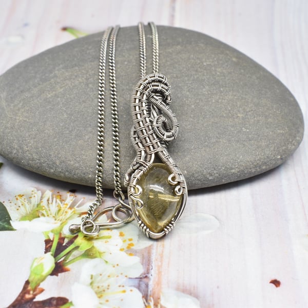 Citrine and Silver Wire Woven Pendant