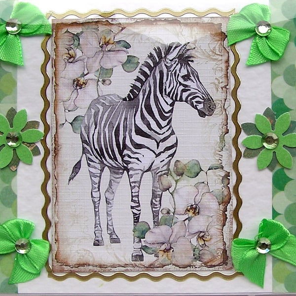 Zebra - Hand Crafted Decoupage Greeting Notelet Card - Blank - 2654