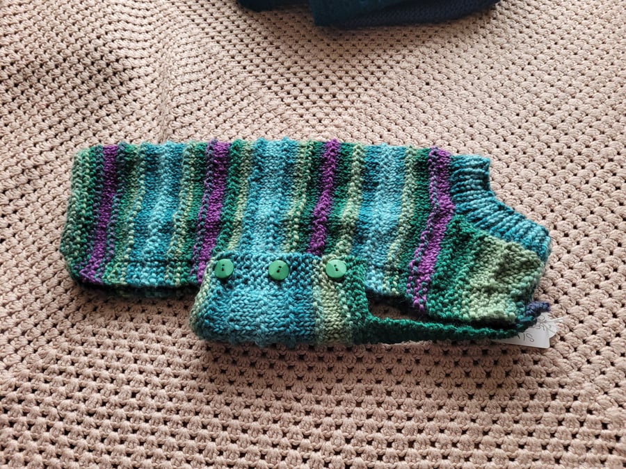 Chunky crew neck  dog coat. Multi coloured. Hand knitted 