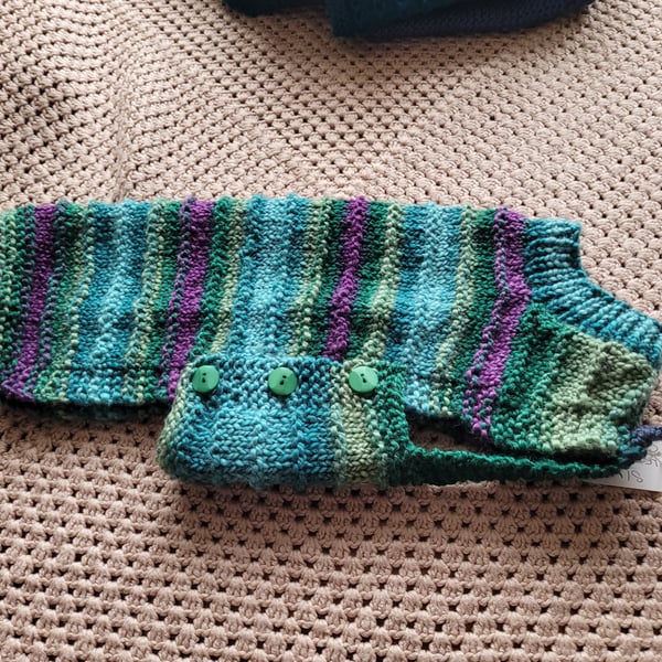 Chunky crew neck  dog coat. Multi coloured. Hand knitted 