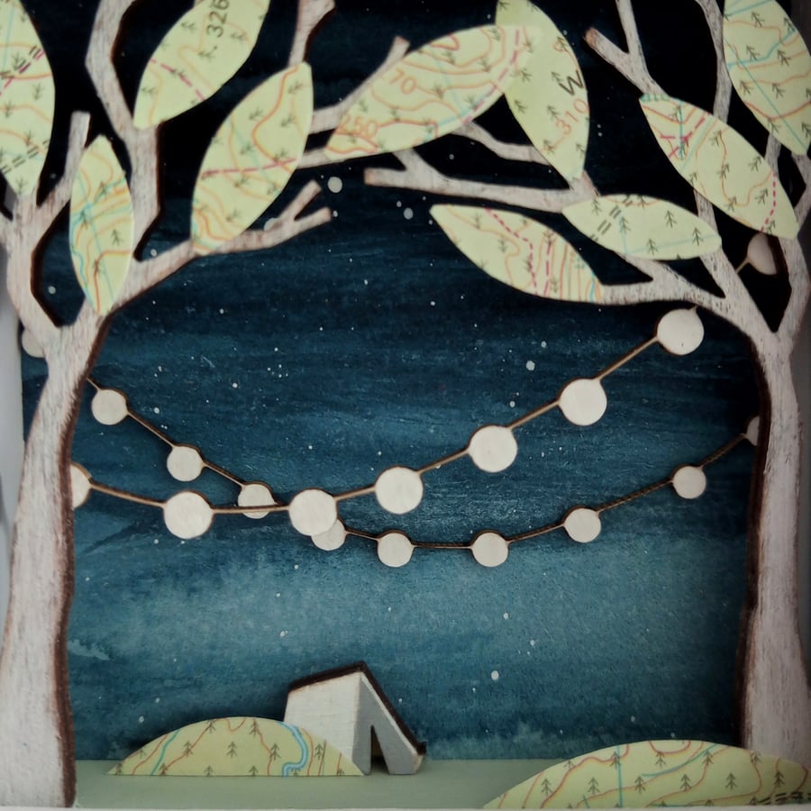 Camping Picture, Forest Diorama, Beneath the Stars, Wooden Art, Tent 