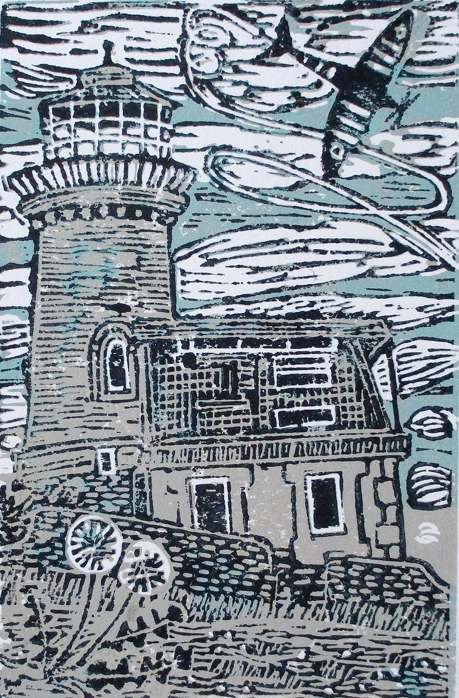 Belle Tout Lighthouse, East Sussex - Original Linocut Print - Hand Pressed