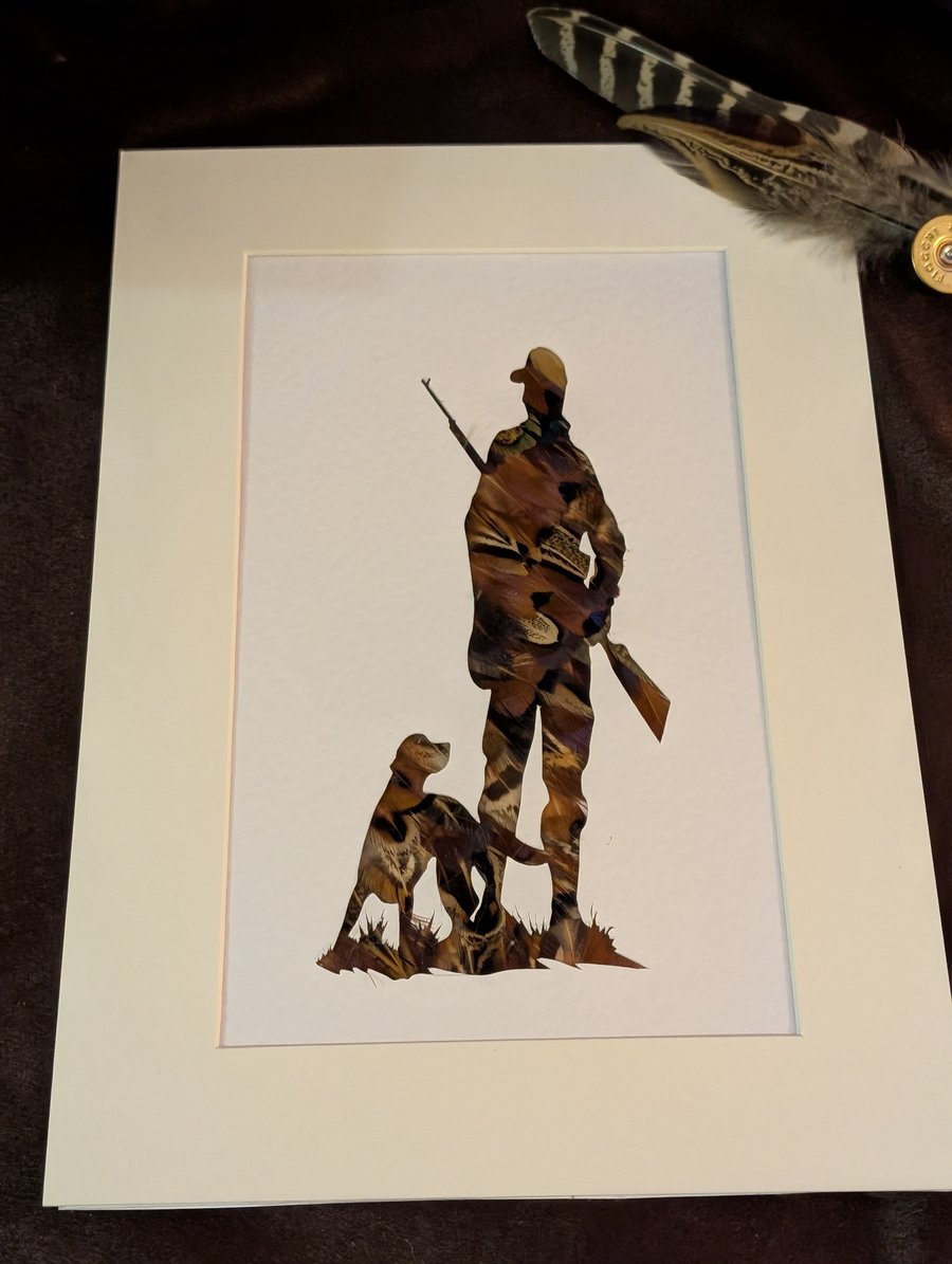 Image of Shooter and Gundog Feather Art – Handmade Countryside Picture