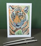 Tiger Portrait Art Card: Blank or Personalised A6-Size Greetings Card - Image 2