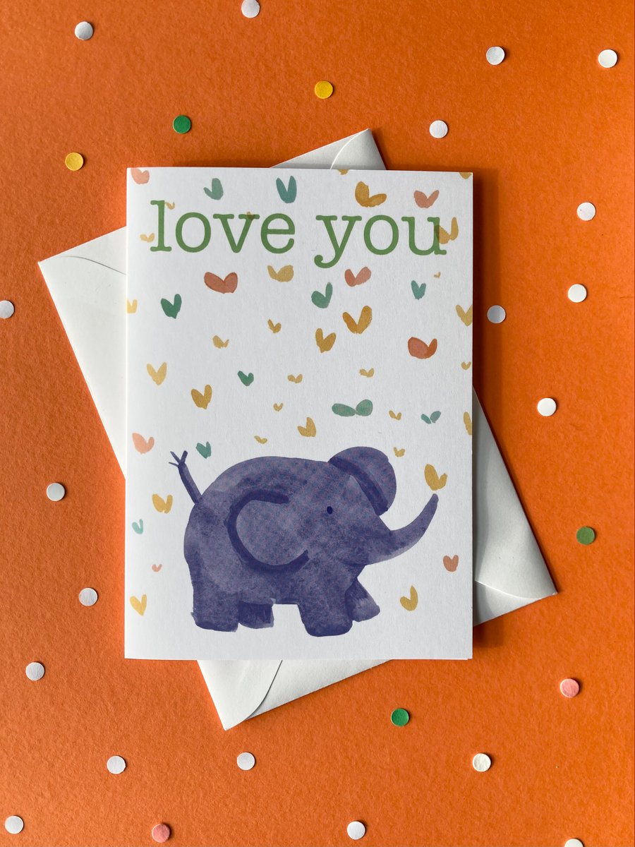 Love You baby elephant card -best friend  valentines galentines card by Jo Brown