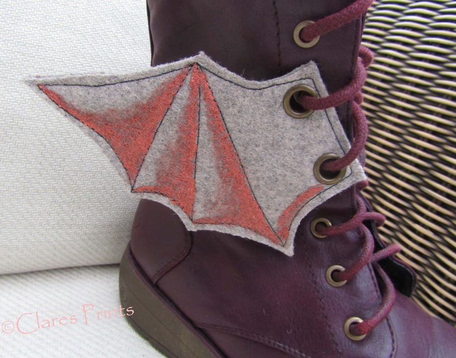 Steampunk Fabric Boot Wings Bat Wings Grey Copper