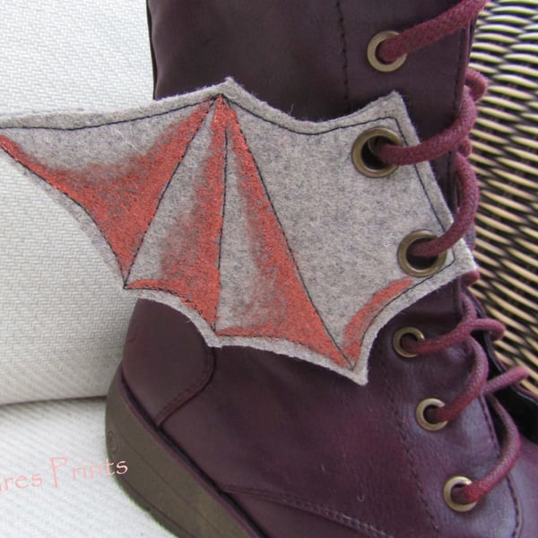 Steampunk Fabric Boot Wings Bat Wings Grey Copper