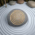 Carved Gold spiral meditation Aid, Reiki chakra stone, ved into Limestone pebble