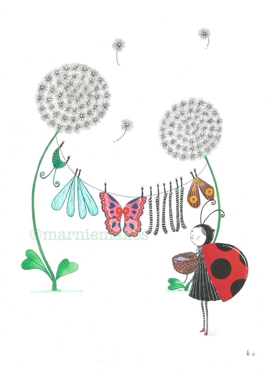 Little Miss Ladybird's Lovely Launderette - A5 Giclee Print
