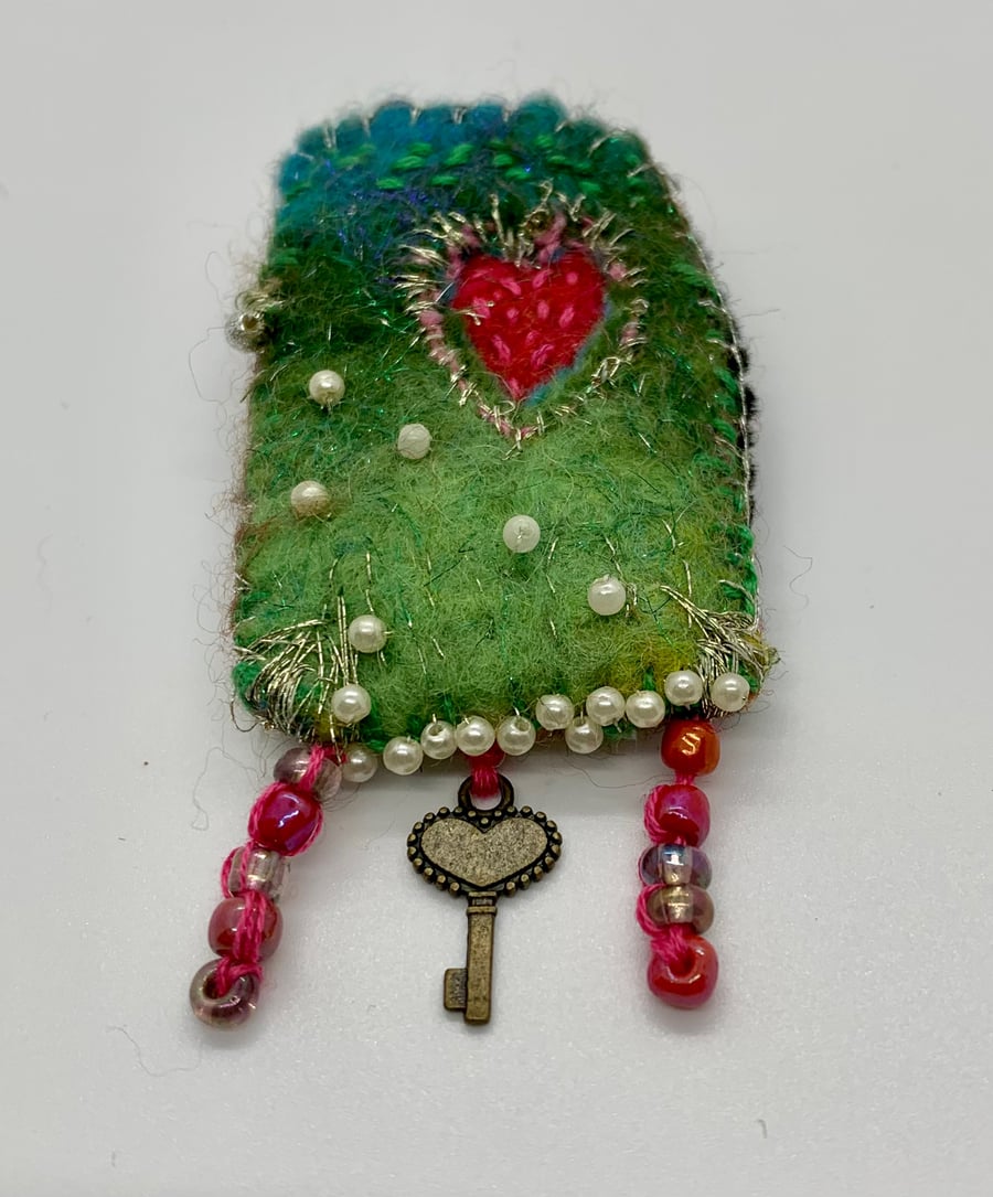 Hand crafted key to my heart brooch