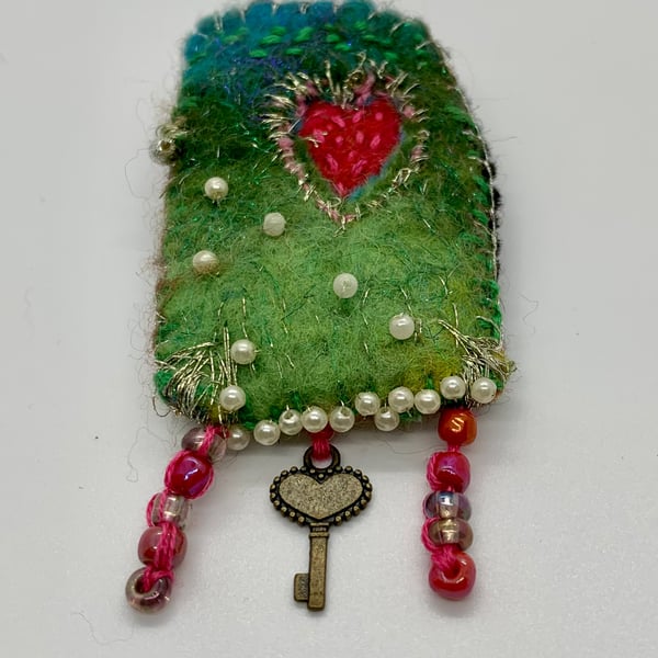 Hand crafted key to my heart brooch