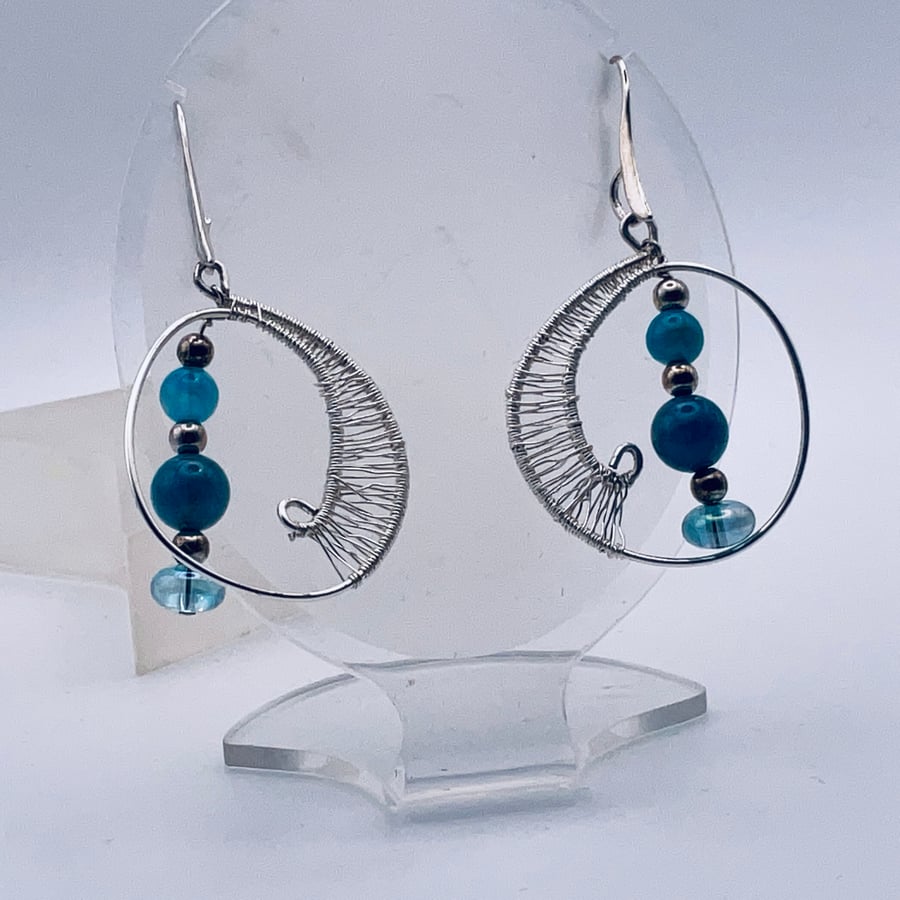 Beautiful agate blue hoop earrings