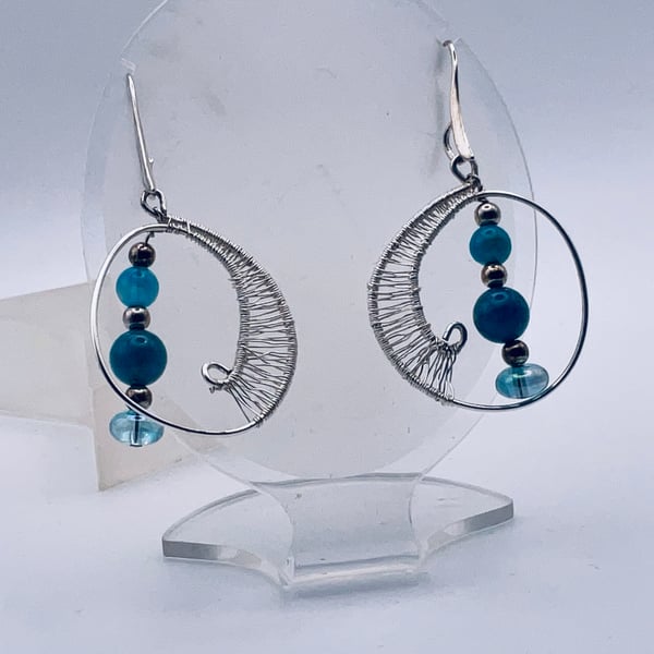 Beautiful agate blue hoop earrings