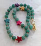 Green aventurine and multicoloured howlite star knotted cord necklace  - Image 8