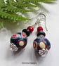 Hand Made Polymer Clay Beads, Red Coral & Howlite Gold Plate Earrings