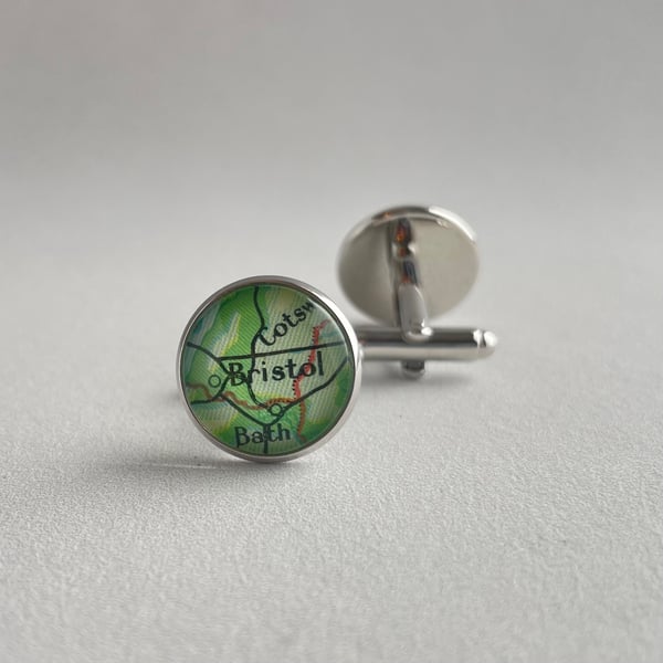 Custom Personalised Cuff Links, Silver Cufflinks with Maps