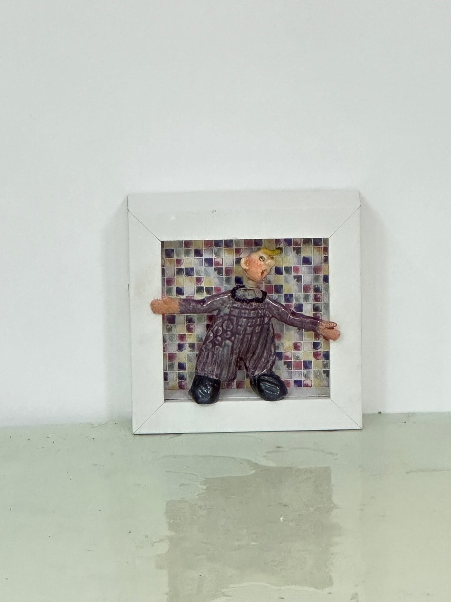 Handmade quirky ceramic man in a box frame - Folksy