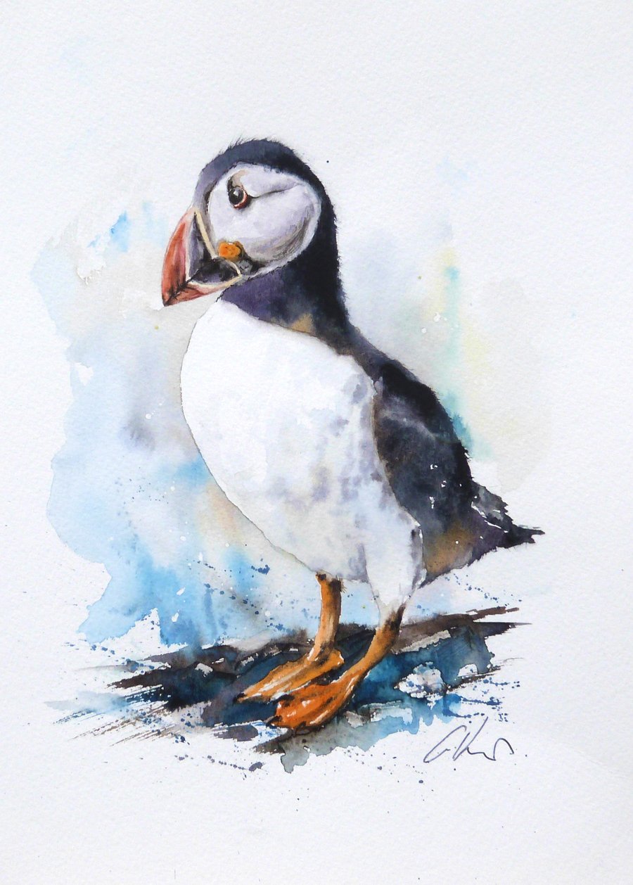 A Puffin, Original Watercolour Painting.