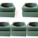 Five green tea light display stands for fused glass panels - 4mm slot