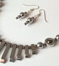 Silver Hematite Necklace & Earrings Gift Set Tapered Metallic Statement - Image 2