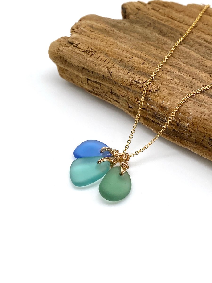 Beautiful Sea Glass Cluster Necklace 