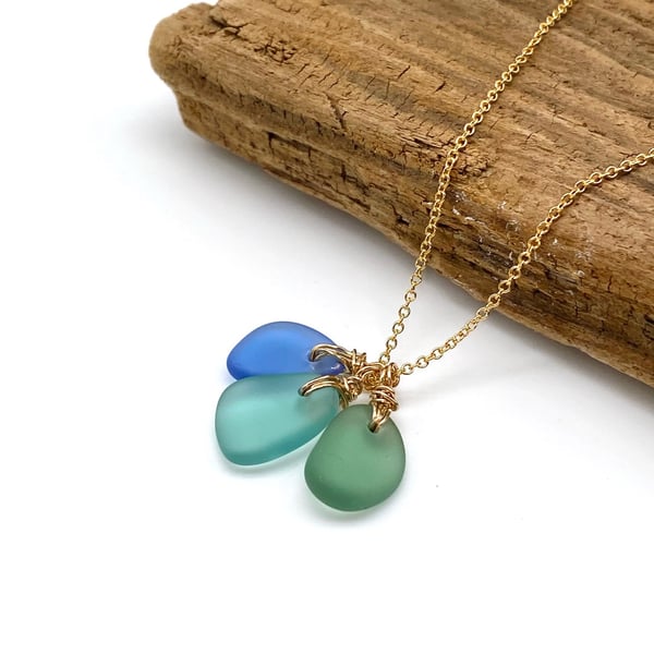 Beautiful Sea Glass Cluster Necklace 