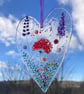 Floral love heart fused glass hanging sun catcher Red & Viiolet