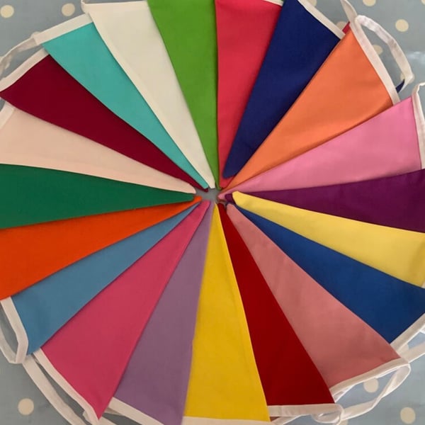 Rainbow party bunting, cotton fabric bunting 