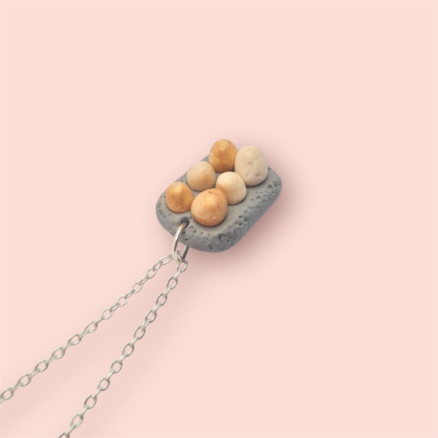 Cute Egg Carton Necklace Polymer Clay Miniature Food Jewellery Aesthetic Gift