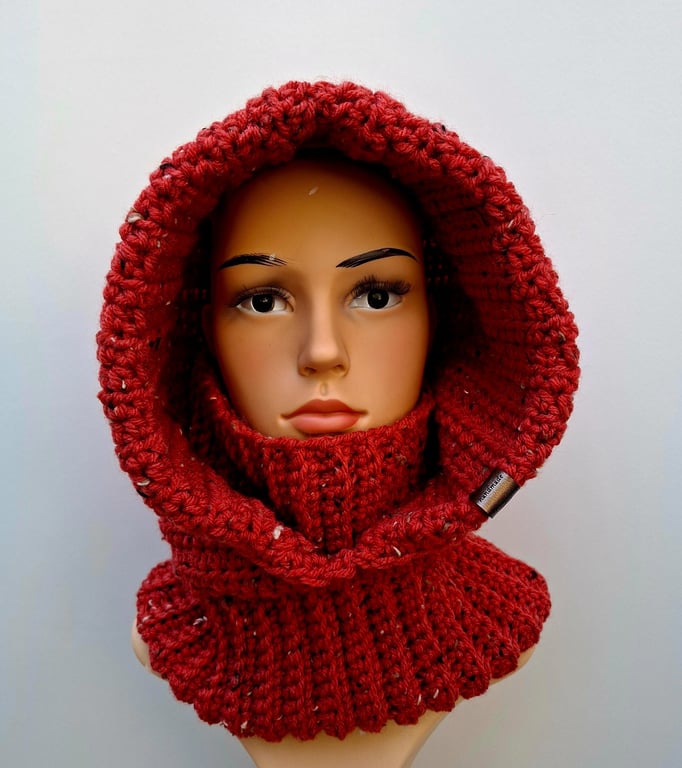 Crochet Hooded Cowl Scarf, Balaclava, Handmade Winter Hood,