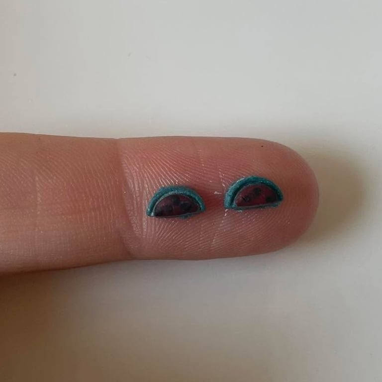 Handmade Polymer Clay Micro Studs (Half Watermelon)