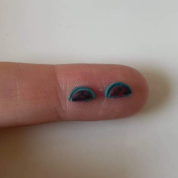 Handmade Polymer Clay Micro Studs (Half Watermelon)