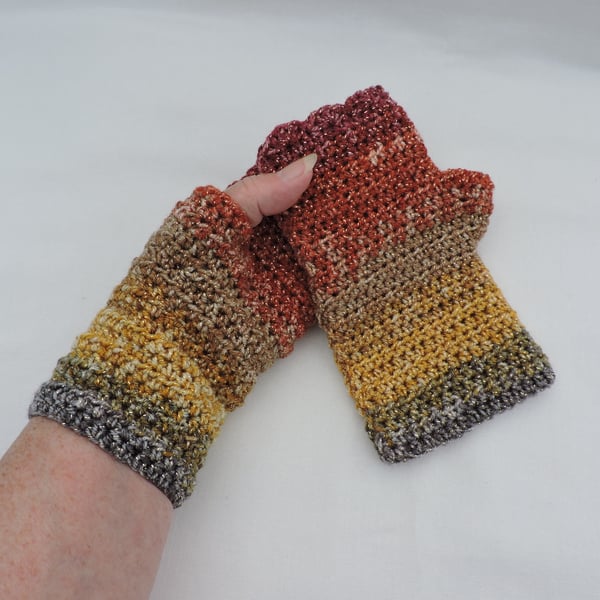 Sale Fingerless Mittens Crocheted Graduated Colour Sparkly Yarn