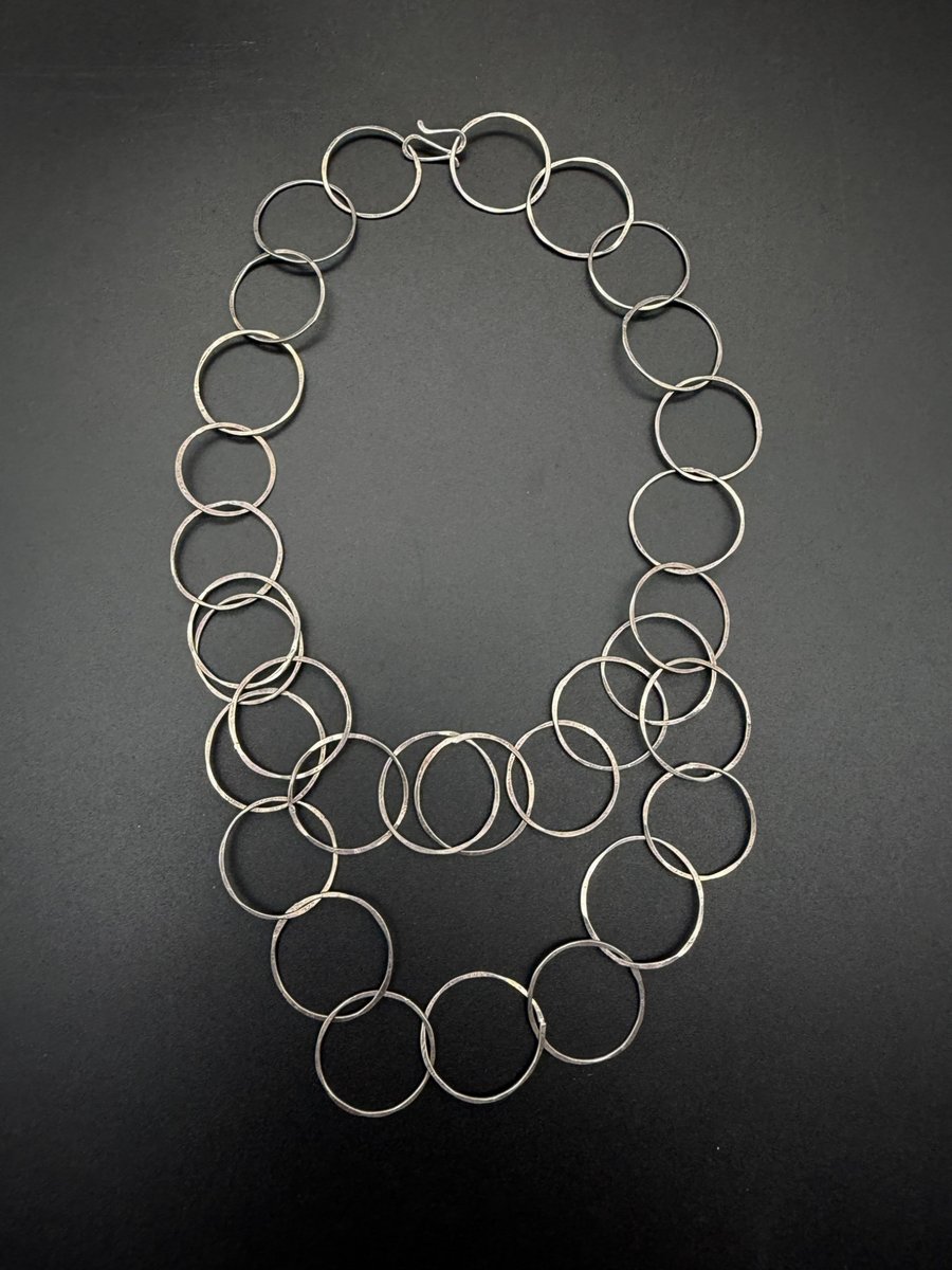 Hammered Circles Necklace, Handmade Solid Silver Statement Chain