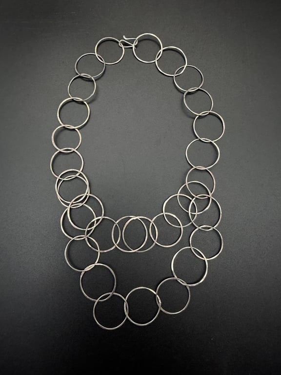 Hammered Circles Necklace, Handmade Solid Silver Statement Chain