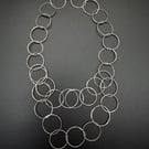 Hammered Circles Necklace, Handmade Solid Silver Statement Chain