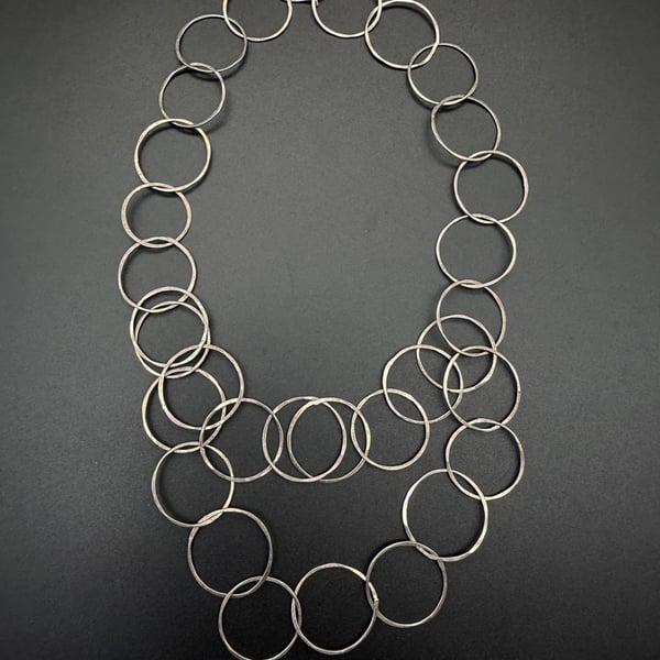 Hammered Circles Necklace, Handmade Solid Silver Statement Chain