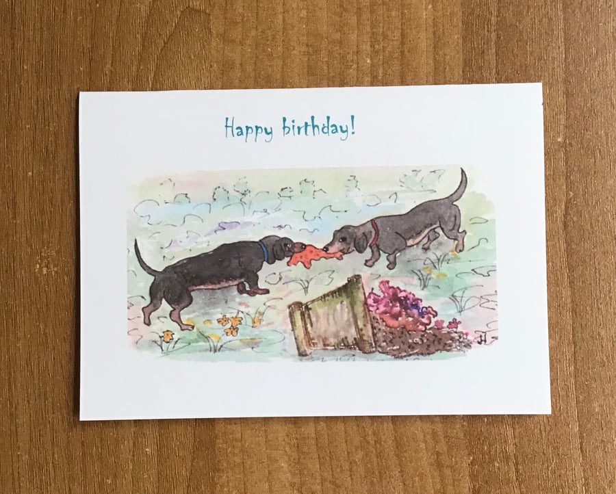 Puppies card, Hand painted, Happy birthday,Water colour,Print from original