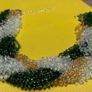 Air Necklace with green, light green and gold Beads