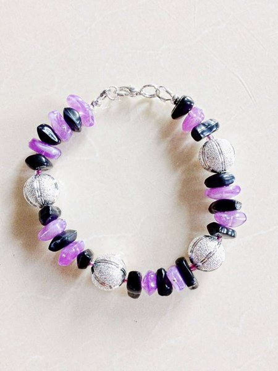 Colourful Amethyst and Stunning Silver Watermelon Bracelet with Earrings