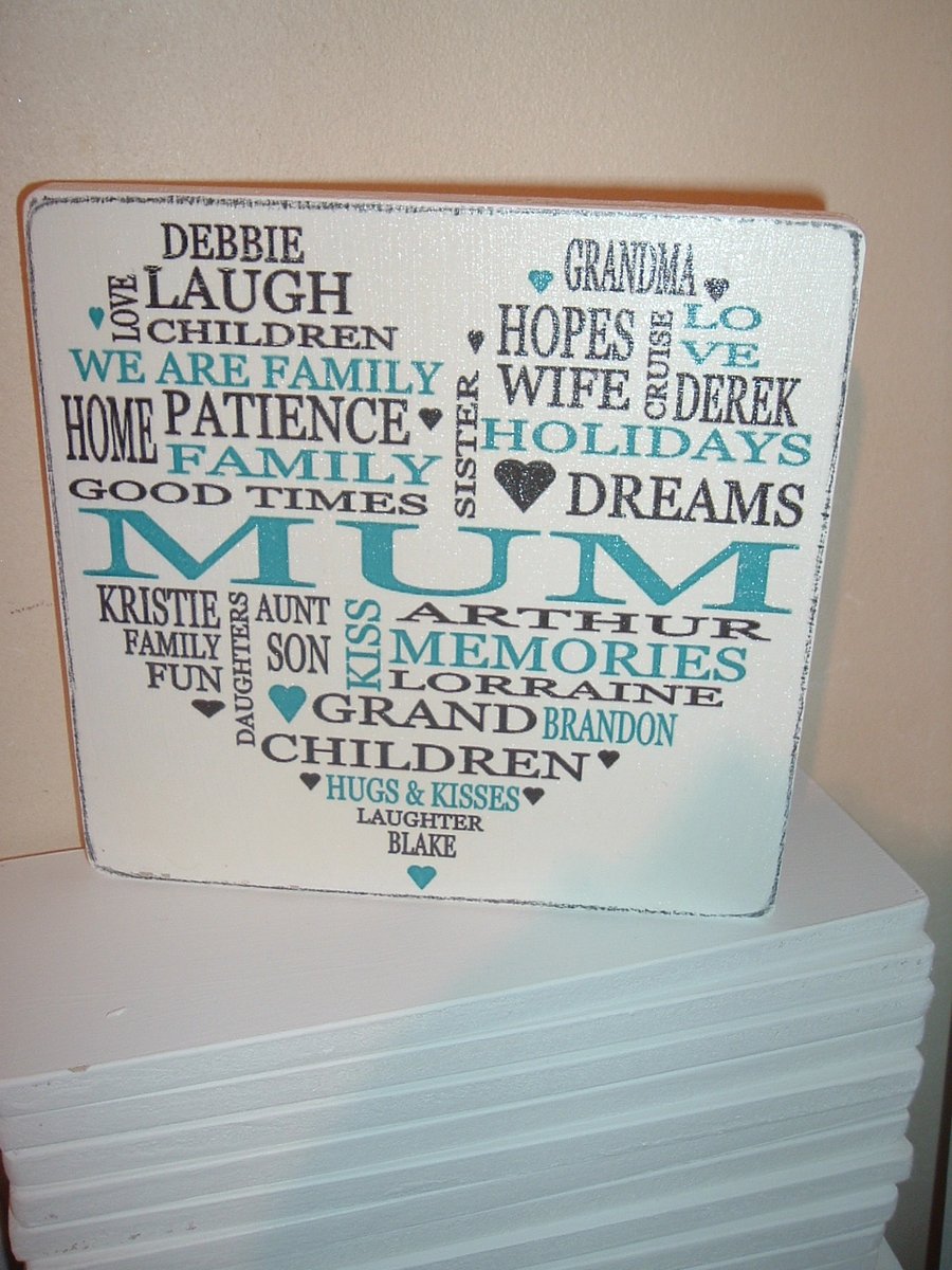 Mum typography wooden plaque mothers day gift